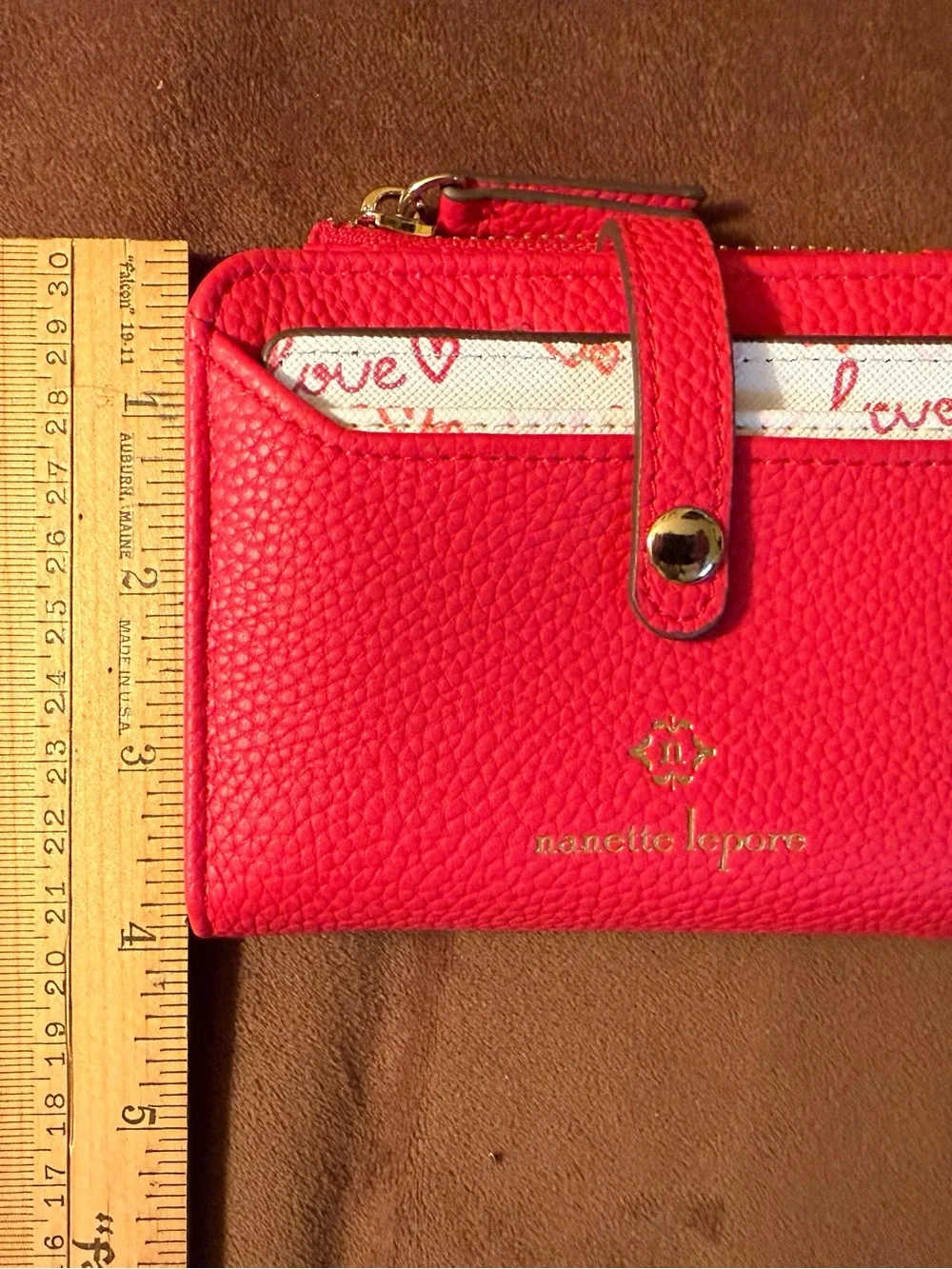 Nanette Lepore Red Pebbled Faux Leather Snap & Zip Card Wallet